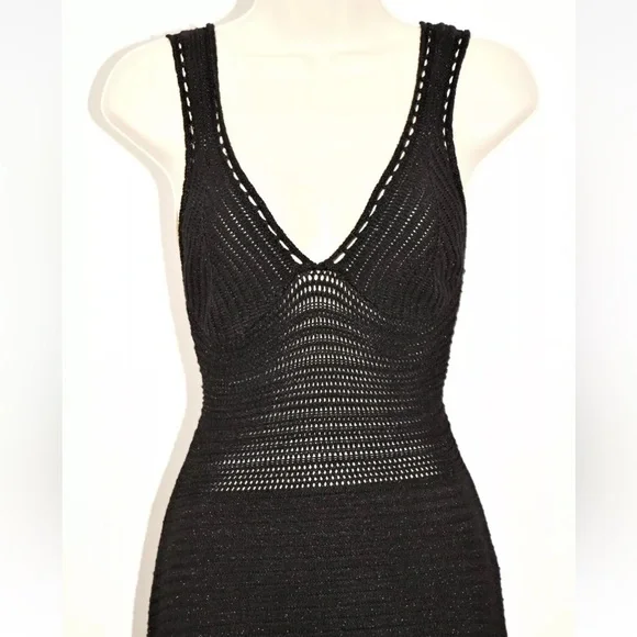 Torn by Ronny Kobo Madi Open-Back Knit Crochet Maxi Dress Black Size M